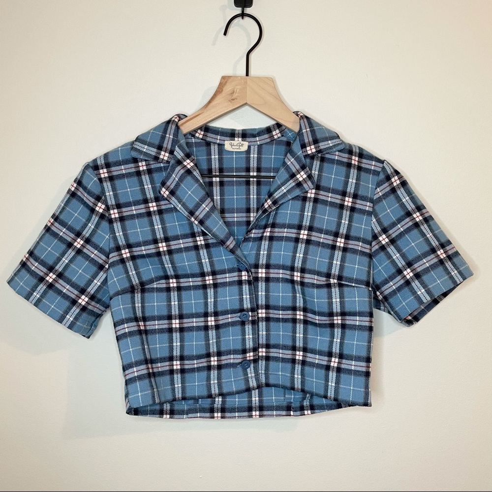 Brandy Melville John Galt Plaid Top Short Sleeves